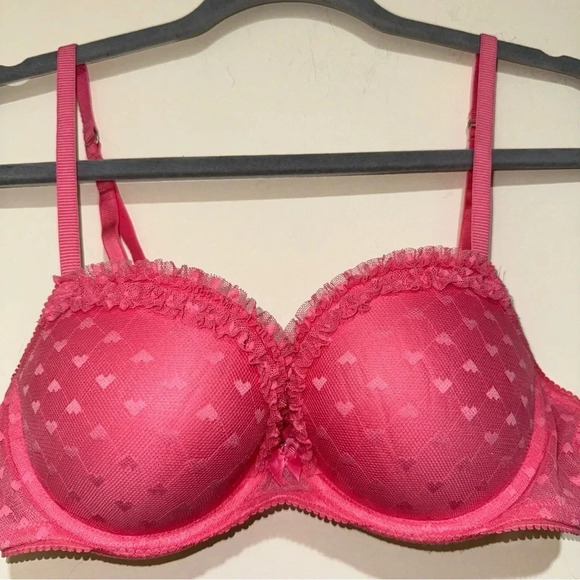 Women’s Aerie Brand Pink Heart Print Push-Up Bra  with Fluffy Trim 2013 Size 34C - Picture 6 of 16